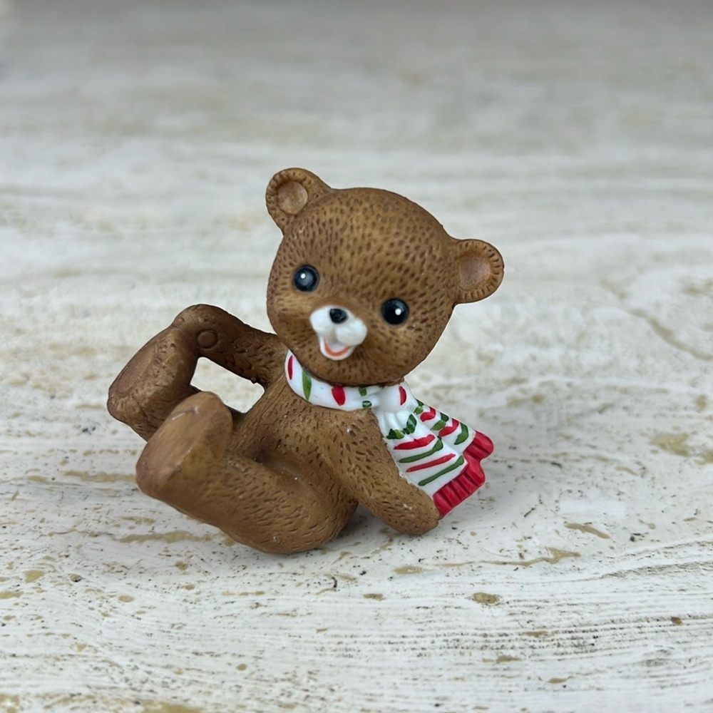 Vintage Lefton Tumbling Teddy Bear Figurine Scarf Hand Painted Ceramic Marked